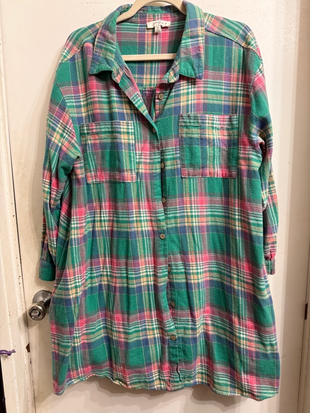 Umgee Multicolor Plaid Button-Front Shirt Dress